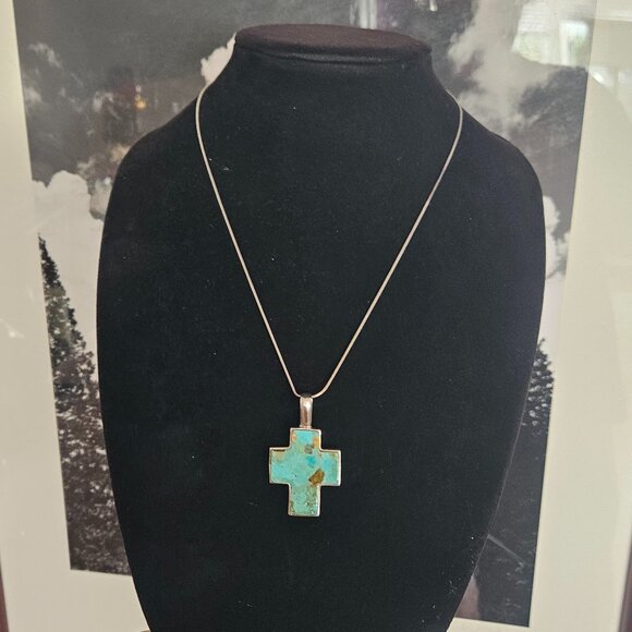 Jewelry - Turquoise Cross Pendant Necklace with Silver Chain